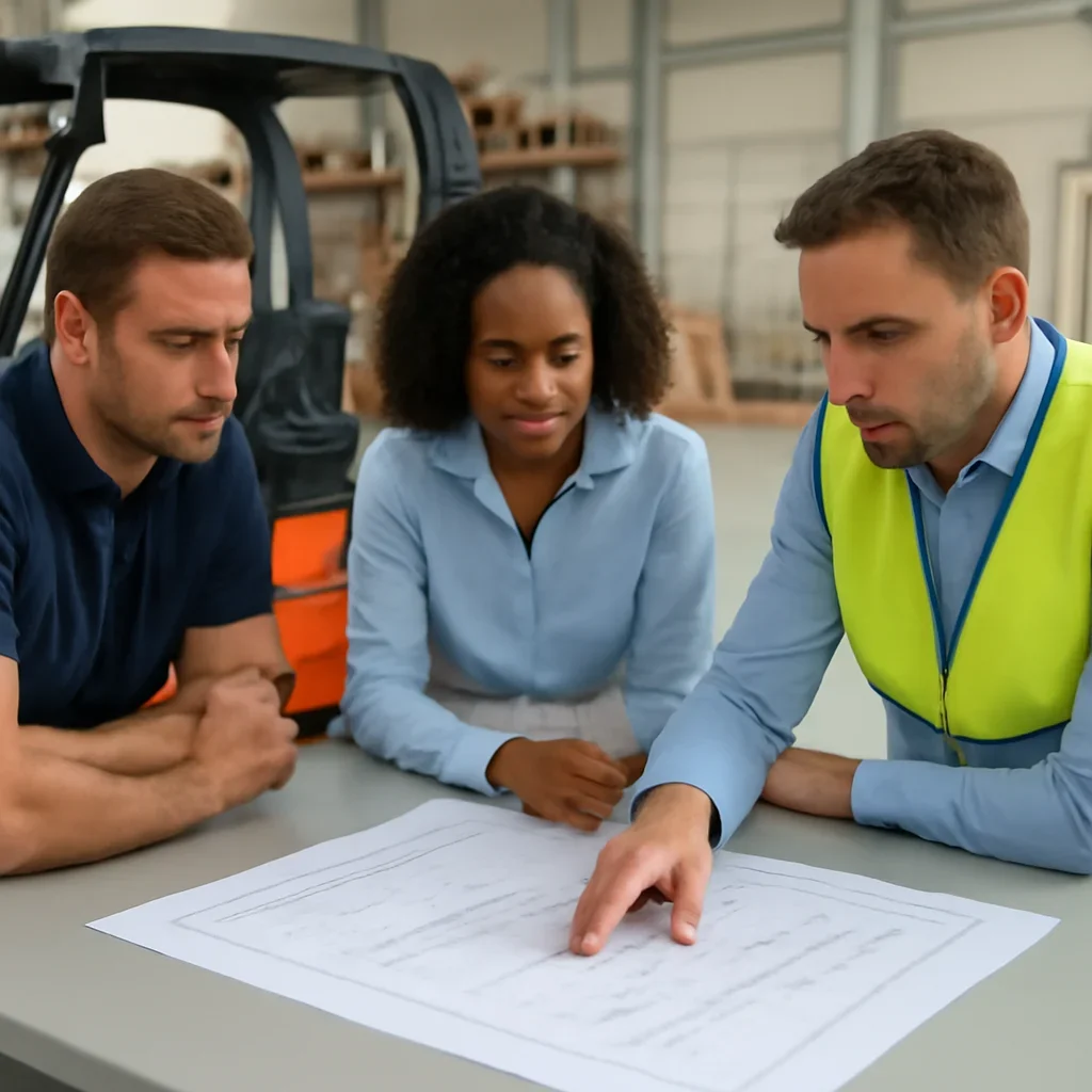 forklift planning being reviewed during equipment planning