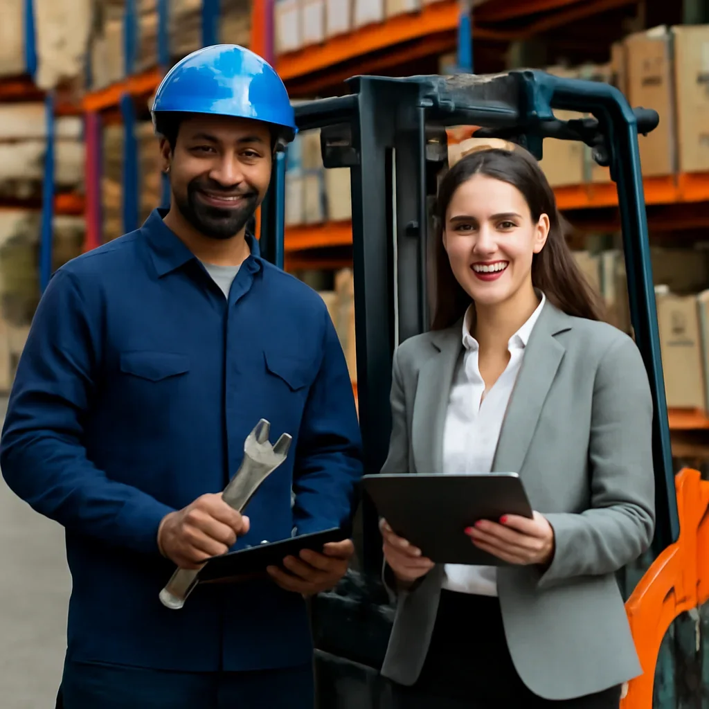 technician and sales roles prepared for a material handling operation