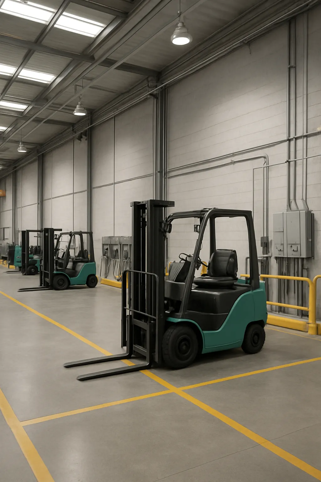 completed warehouse infrastructure supporting an electric forklift fleet