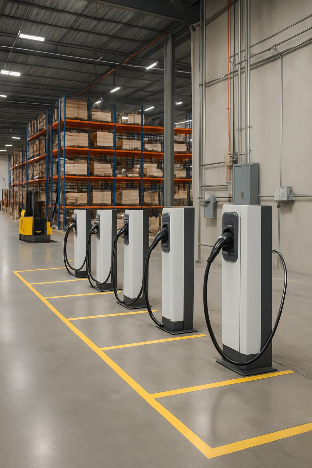 warehouse charging area planned for future electric forklift fleet expansion
