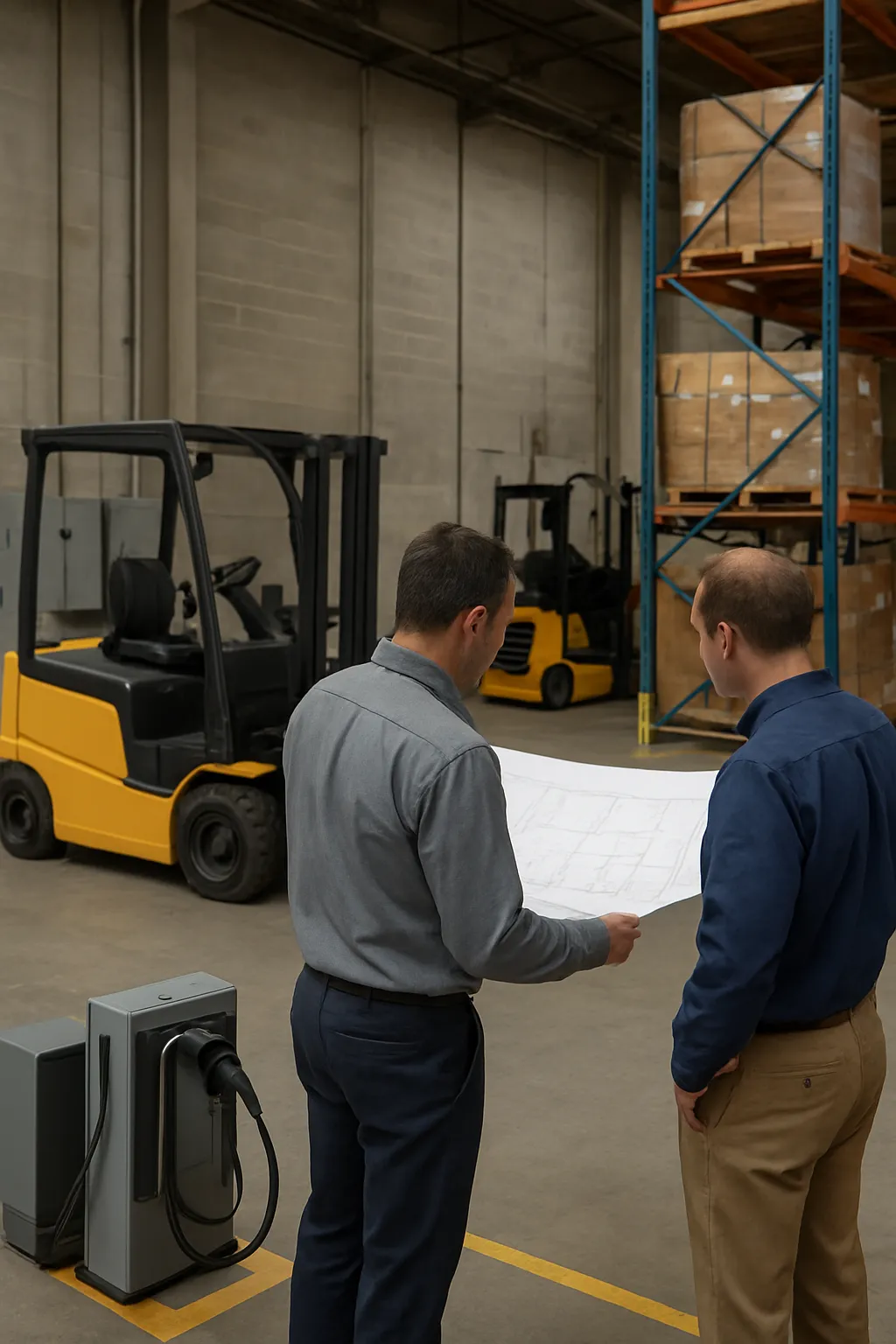 facility managers planning electric forklift charging infrastructure
