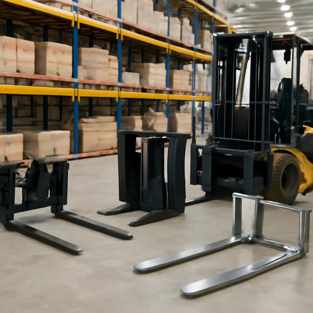 forklift attachments prepared for a material handling operation