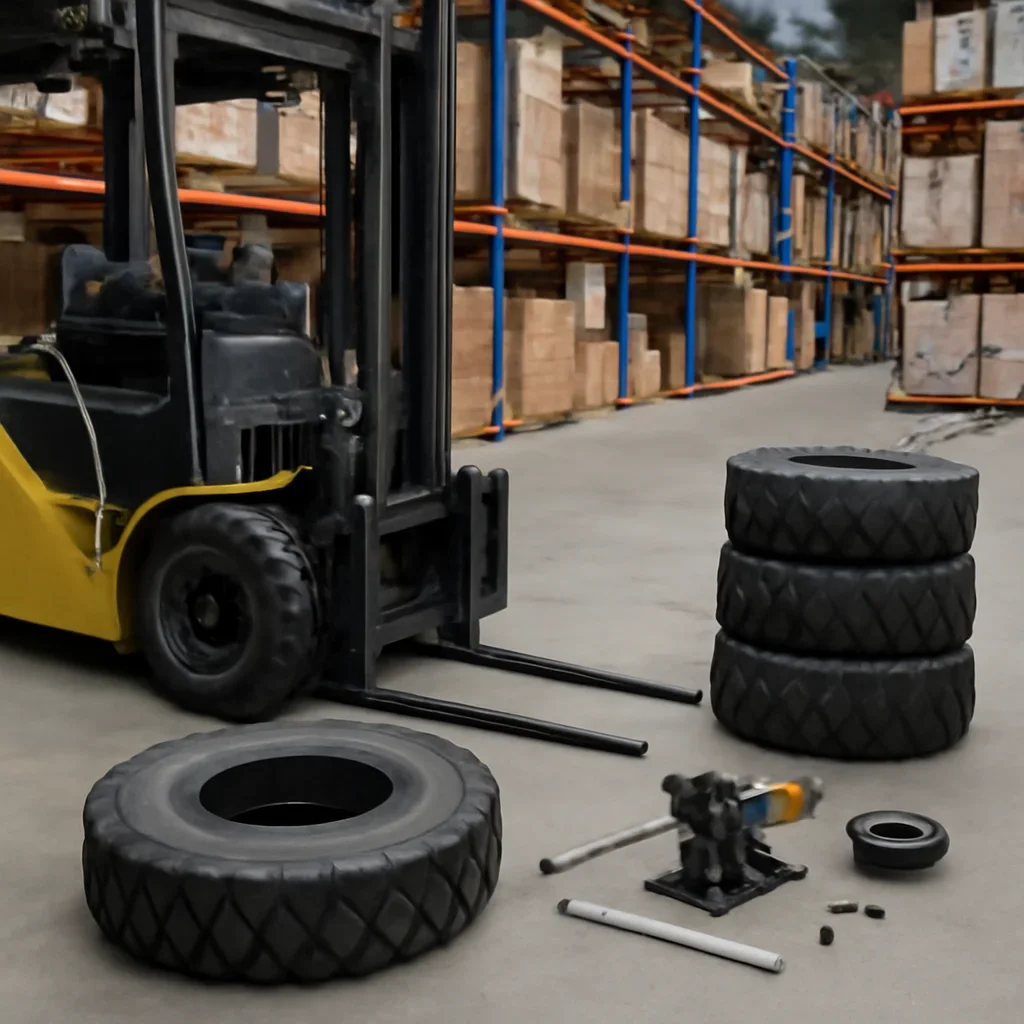 forklift tire service prepared for a material handling operation