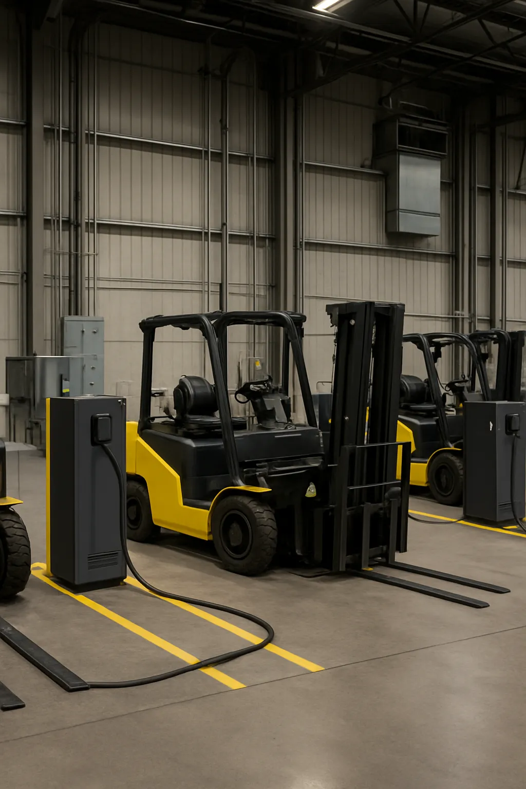forklift battery charging infrastructure inside a Houston warehouse