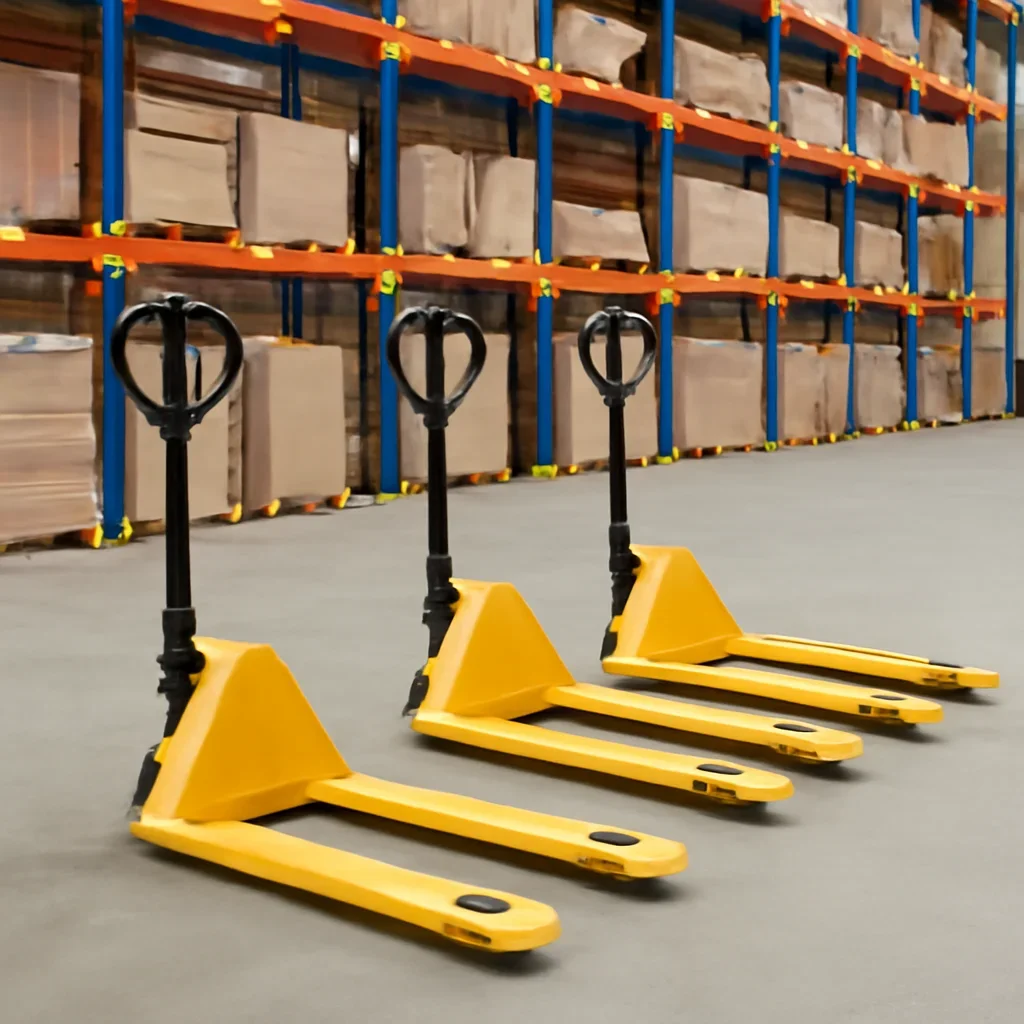 pallet jacks prepared for a material handling operation