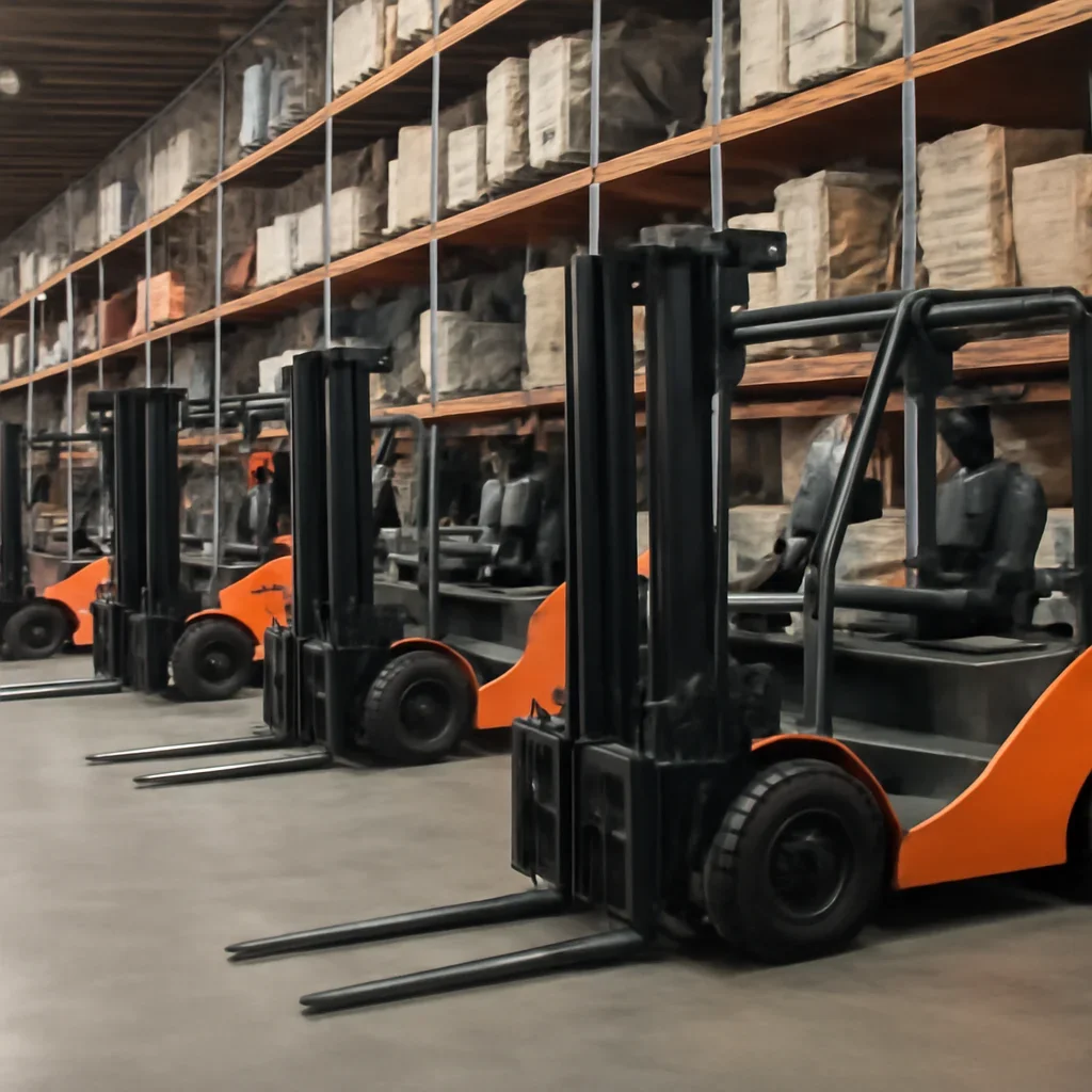 warehouse forklifts prepared for a material handling operation